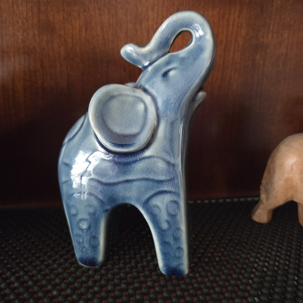 Blue Ceramic Elephant Figurine